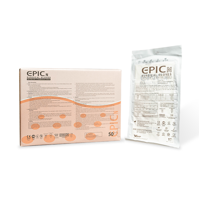 Рукавички хірургічні нітрилові EPIC N, стерильні, без пудри, внутрішня поверхня вкрита полімерами, текстуровані, розмір 7,5